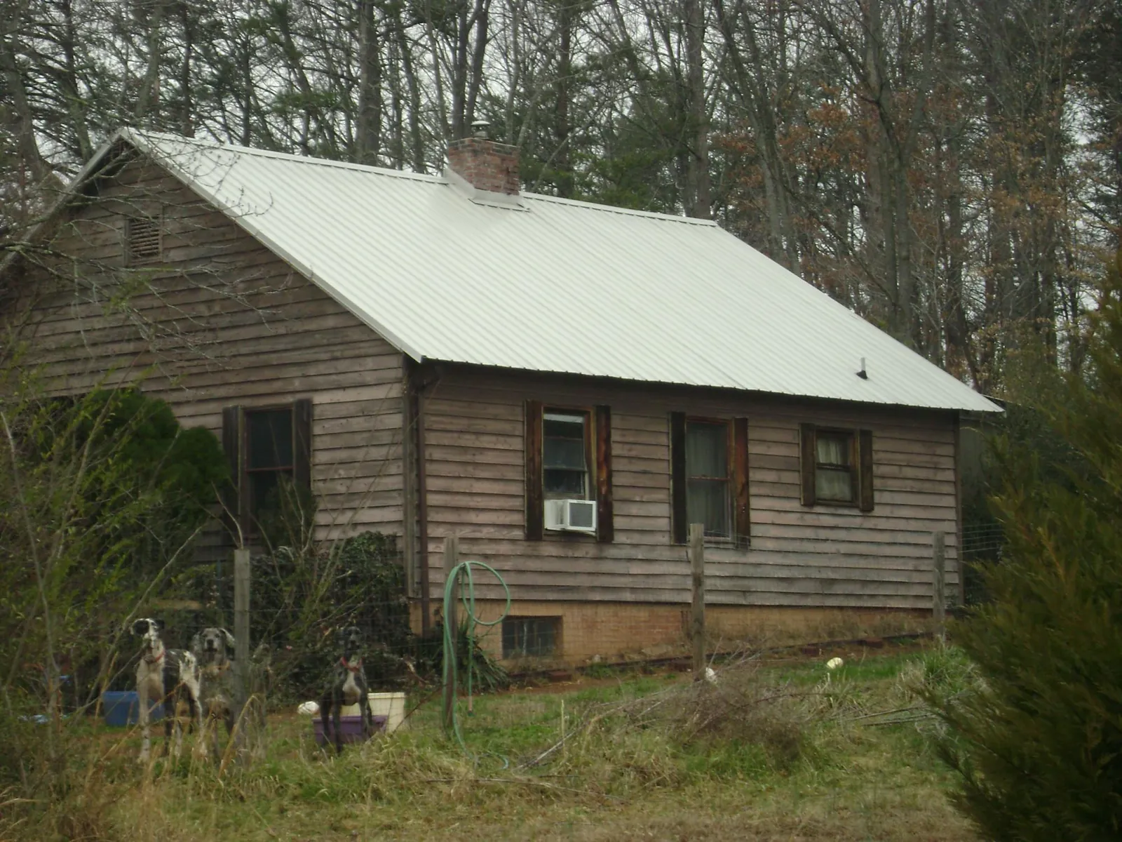 White metal roof on an old wood sided farmhouse, from a Asphalt Shingle Roof Repair job in Fulton
